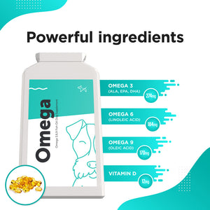 Dog's Lounge Omega 3, 6, 9 Fish Oil Complex for Dogs & Puppies for healthy skin & coat, brain, strong joints
