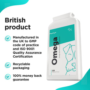 Dog's Lounge Omega 3, 6, 9 Fish Oil Complex for Dogs & Puppies for healthy skin & coat, brain, strong joints