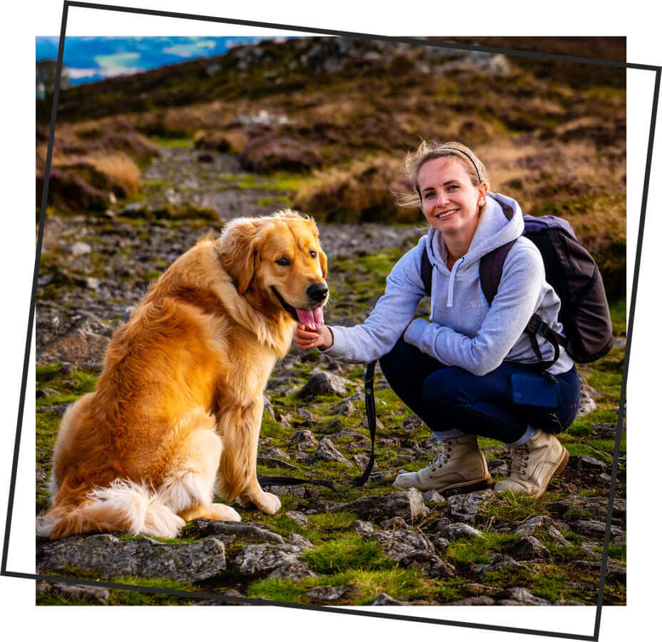 Golden Retriever with the owner on a field trip.